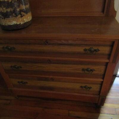 Antique Solid Wood Dresser with Swing Top Mirror (No Contents)