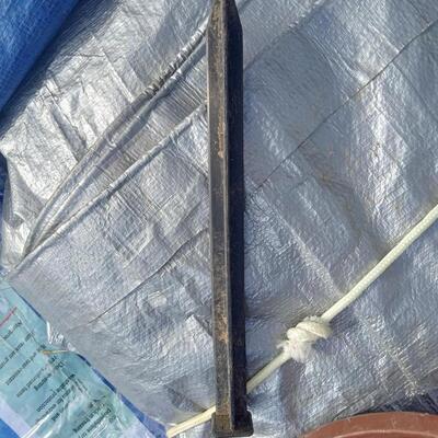 LOT 108  FOUR TARPS, GROMMET KITS, STAKES AND D RING ANCHORS