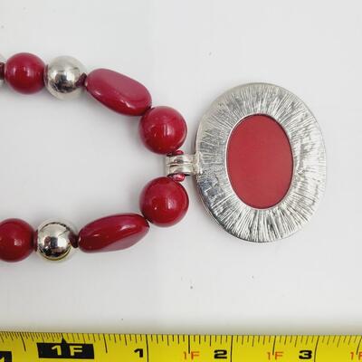 COLORS RED & SILVER TONED NECKLACE