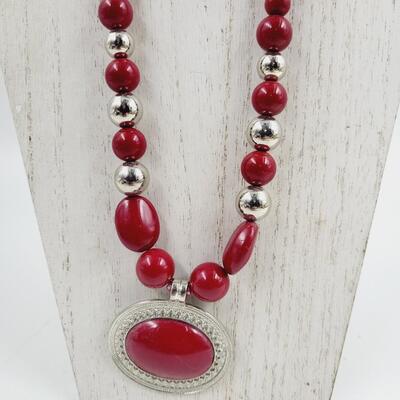 COLORS RED & SILVER TONED NECKLACE