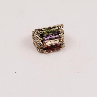 BEAUTIFUL FAUX JEWELED GOLD TONED RAINBOW RING