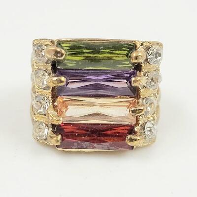 BEAUTIFUL FAUX JEWELED GOLD TONED RAINBOW RING