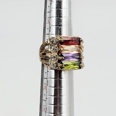 BEAUTIFUL FAUX JEWELED GOLD TONED RAINBOW RING