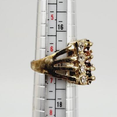 BEAUTIFUL FAUX JEWELED GOLD TONED RAINBOW RING