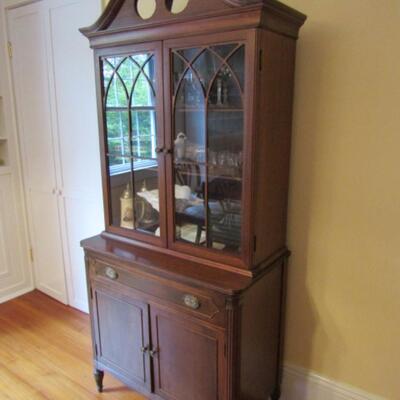 Antique Buffet Cabinet with Dish Hutch- Fretting and Goose Neck Pediment
