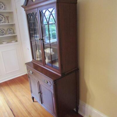Antique Buffet Cabinet with Dish Hutch- Fretting and Goose Neck Pediment