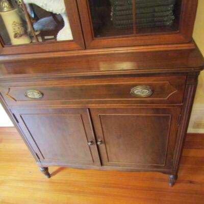 Antique Buffet Cabinet with Dish Hutch- Fretting and Goose Neck Pediment