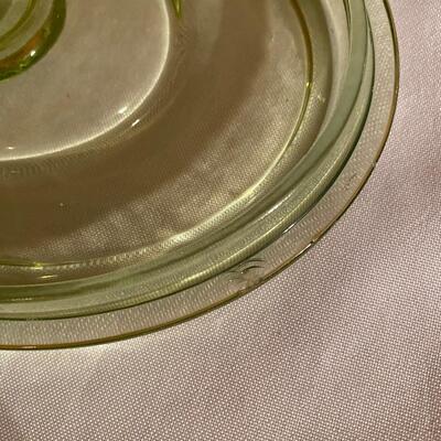 Green depression glass covered server