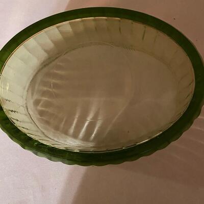 Green depression glass covered server