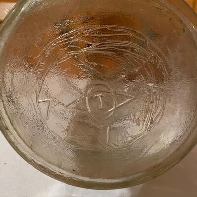Vintage large glass barrel jar with wooden handle