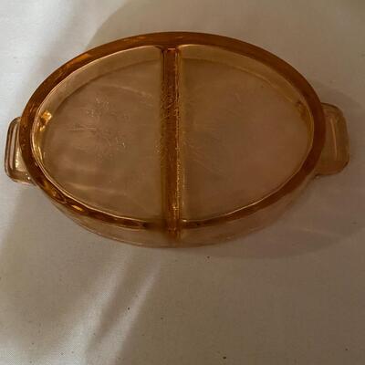 Pink depression glass divided dish