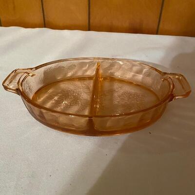 Pink depression glass divided dish