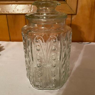 Vintage tall covered embossed jar