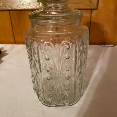 Vintage tall covered embossed jar