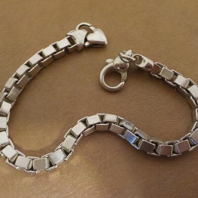 8 in. square linked sterling bracelet with lobster clip.