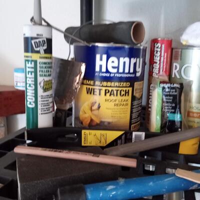 LOT 145  PAINTING SUPPLIES, WET PATCH, ADHESIVE, CONCRETE FILLER AND MORE
