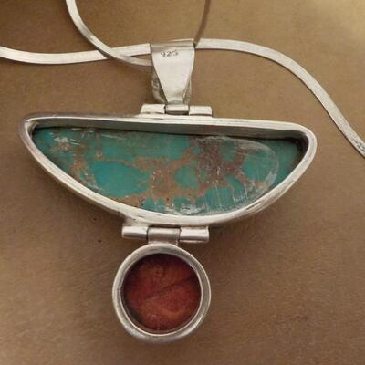 Turquoise  & Precious stone ,  Navaho hand crafted sterling silver Necklace.