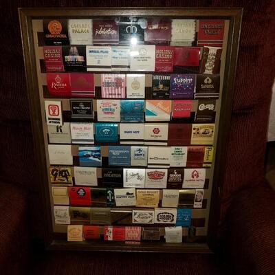 Framed collection of matchbooks, lot A