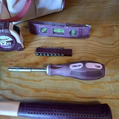 LOT 26  PURPLE AND PINK TOOL BAG AND TOOLS FOR HER