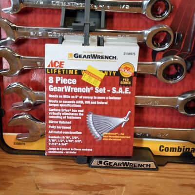 LOT 24  SET OF SAE GEAR WRENCHES, STAPLE GUN AND MORE