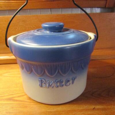 Pottery Butter Crock With Handle and Lid