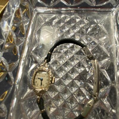 Vintage 14 kt white gold Bulova cocktail watch with 2 diamonds
