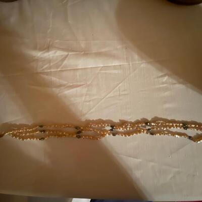 Vintage iridescent and onyx triple strand freshwater pearl necklace