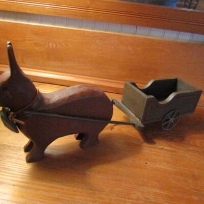 Primitive Wood Art- Rabbit Pulling Wagon