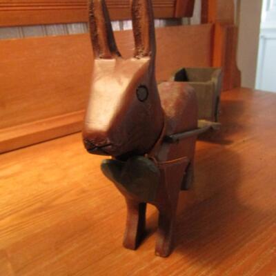 Primitive Wood Art- Rabbit Pulling Wagon