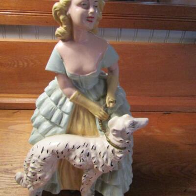 Lady with Dog Vintage Lamp Base- Needs to be Rewired and Shade