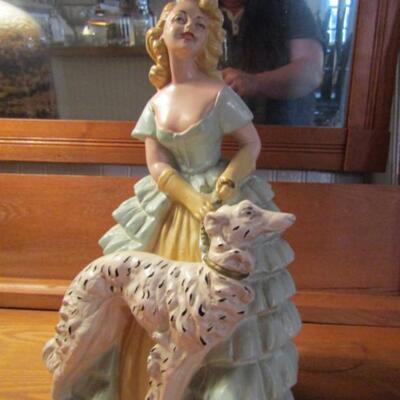 Lady with Dog Vintage Lamp Base- Needs to be Rewired and Shade