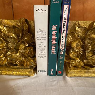 Heavy gold Magnolia bookends