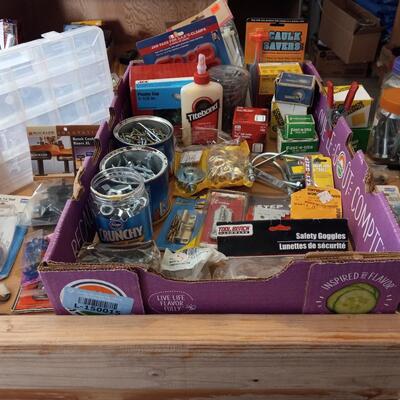 LOT 134  HARDWARE, ORGANIZER, GLUE AND SAFETY GLASSES