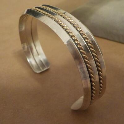 Sterling Statement Cuffed Bracelet w/ gold inlay.