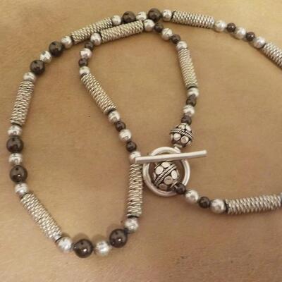 21 inch Deco sterling beads and black pearls.