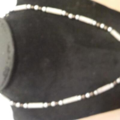 21 inch Deco sterling beads and black pearls.