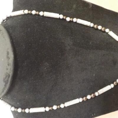 21 inch Deco sterling beads and black pearls.