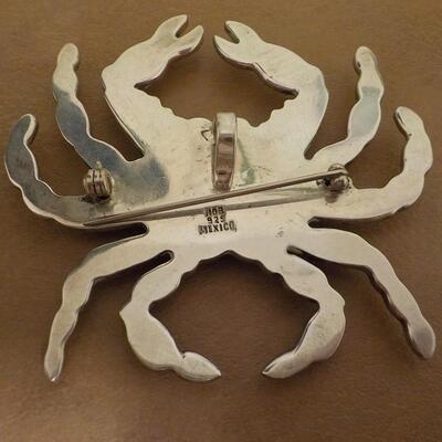 Sterling and jade Crab pin 3 x 4 inches.