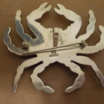 Sterling and jade Crab pin 3 x 4 inches.