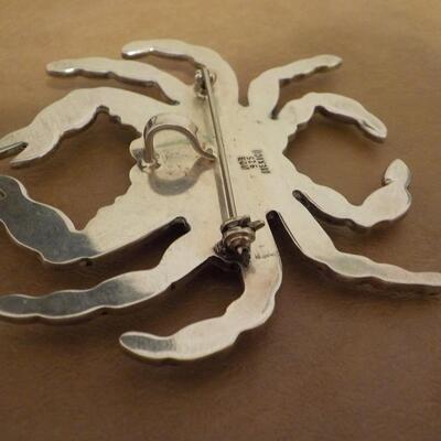 Sterling and jade Crab pin 3 x 4 inches.