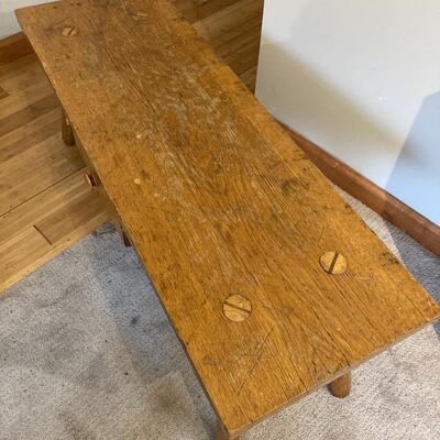 Primitive Oak Bench Style Coffee Table with Drawer