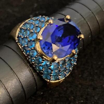 Sterling .925 Ring with CZ Blue Stones Size 9