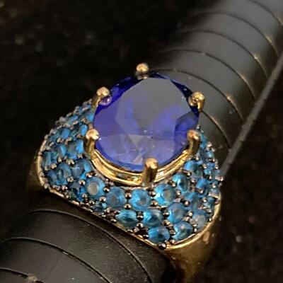 Sterling .925 Ring with CZ Blue Stones Size 9