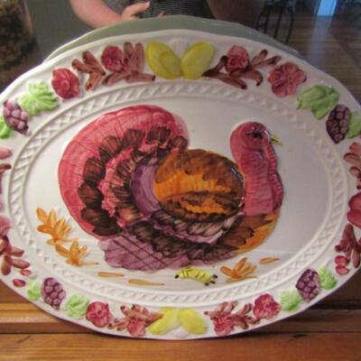 Multicolor Ceramic Turkey Platter- Made in Japan