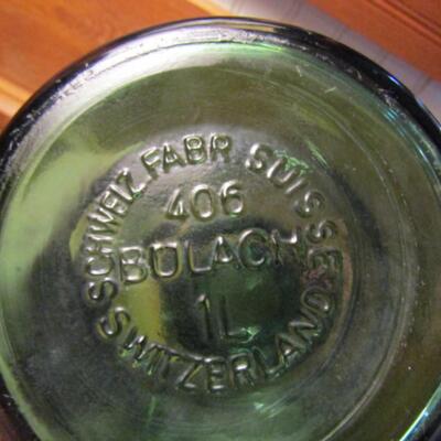 Antique Green Glass Bulach Canning Jar with Lid- 1 Liter- Switzerland