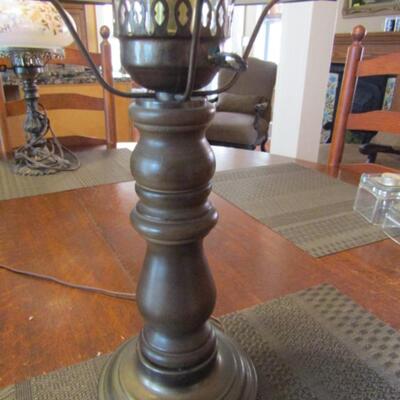 Metal Post Table Top Lamp with Glass Shade