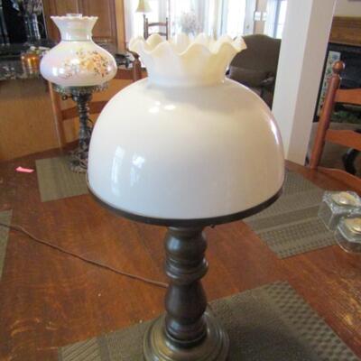 Metal Post Table Top Lamp with Glass Shade