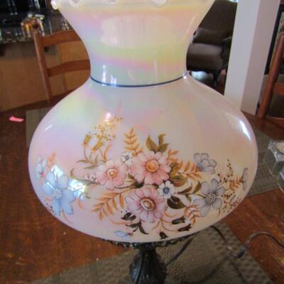 Decorative Metal Post Table Top Lamp with Hand Painted Glass Shade