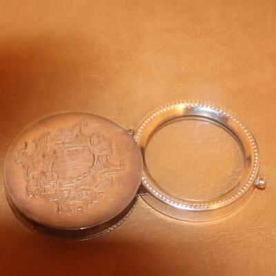 Vintage sterling silver magnifier holder and glass slide.