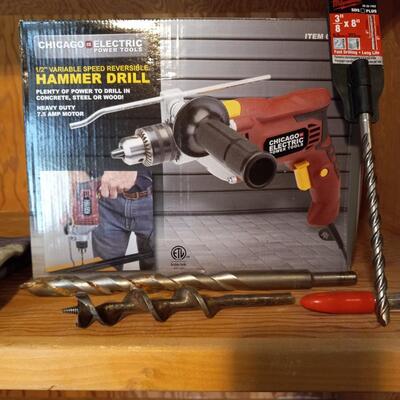 LOT 69  ELECTRIC HAMMER DRILL, WORK GLOVES, 3/8